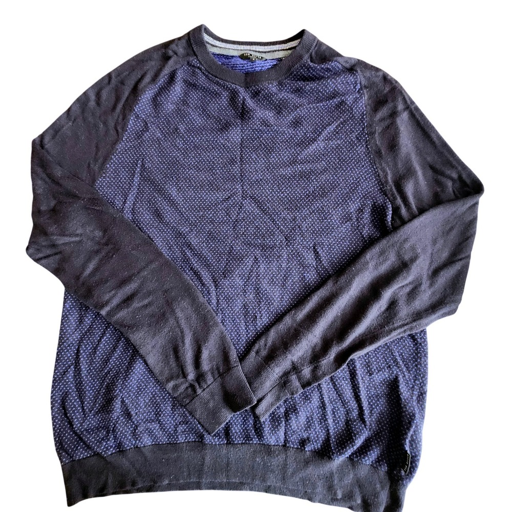 Ted Baker Cancru Sweater Mens Large 4 Black Blue Textured Knit Raglan Crew Neck